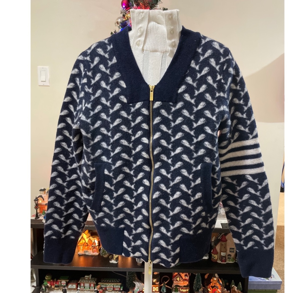 Thom Browne Zip up Whale Jacquard Wool Sweater